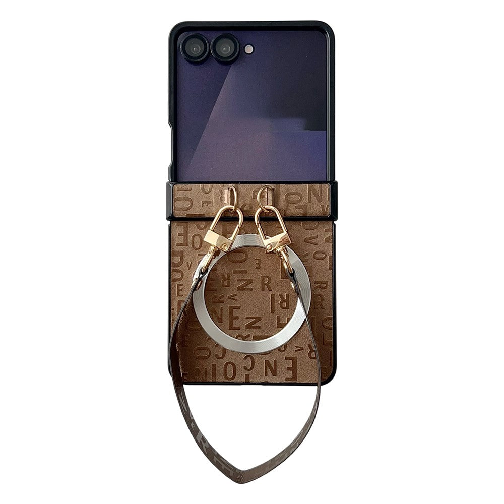 Til Samsung Galaxy Z Flip7 5G Magnetisk Etui Bogstavmønster Læder + PC Foldbart Telefoncover med Snor