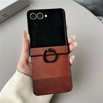 For Samsung Galaxy Z Flip7 5G Case Plaid Grid Pattern Leather + PC Foldable Phone Cover with Ring Kickstand