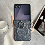 For Samsung Galaxy Z Flip7 5G Magnetic Case Pixelated Letter Pattern Leather + PC Folding Phone Cover with Ring Kickstand