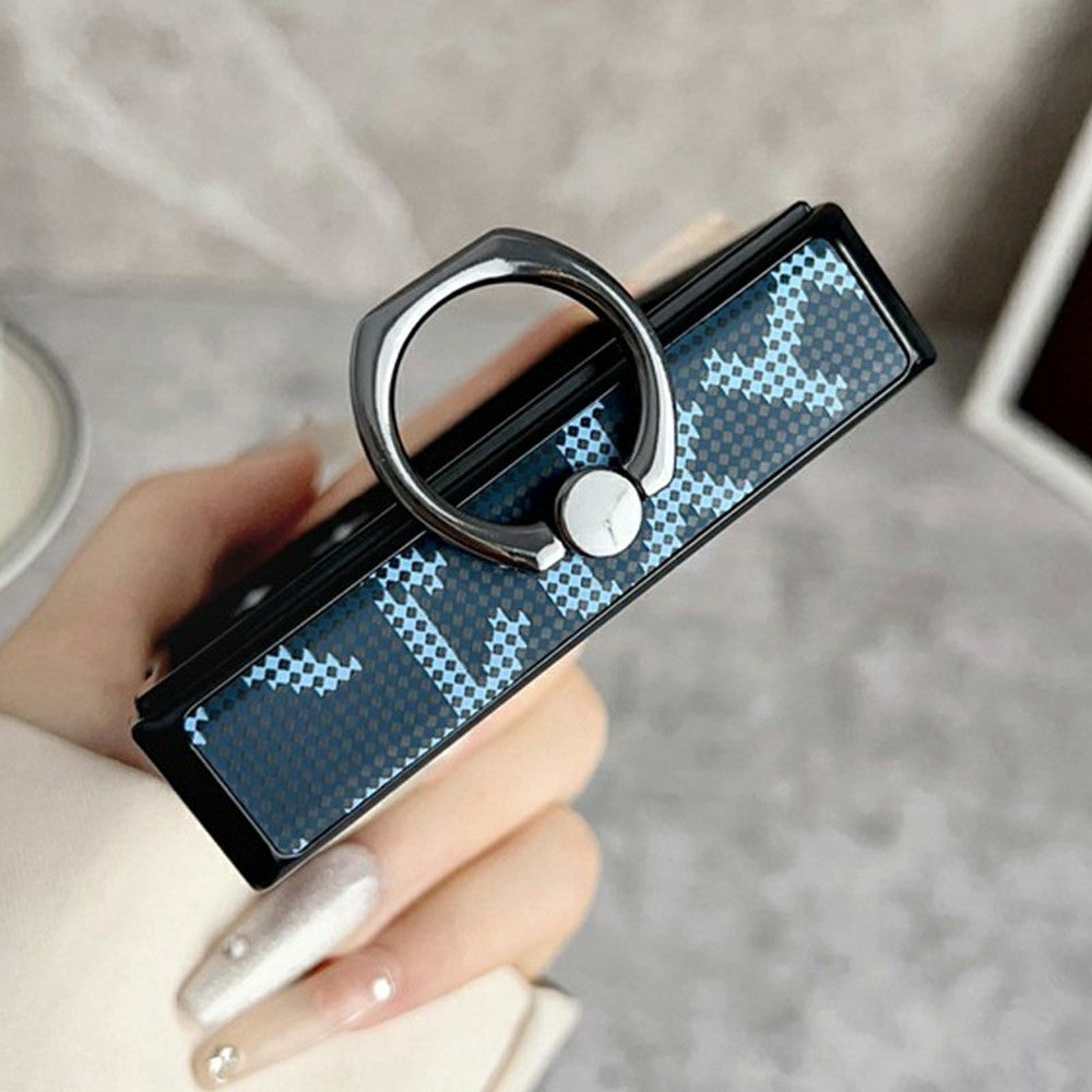 For Samsung Galaxy Z Flip7 5G Magnetic Case Pixelated Letter Pattern Leather + PC Folding Phone Cover with Ring Kickstand