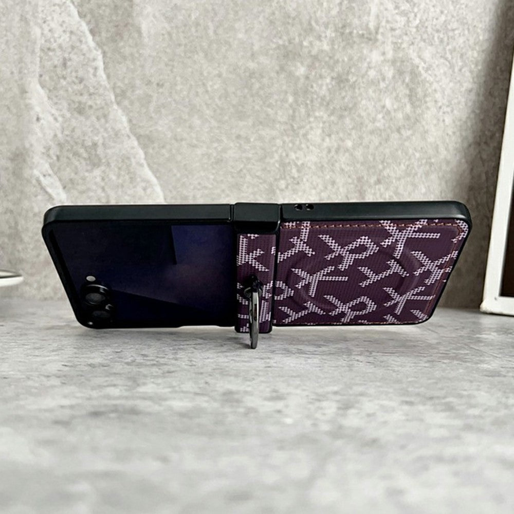 For Samsung Galaxy Z Flip7 5G Magnetic Case Pixelated Letter Pattern Leather + PC Folding Phone Cover with Ring Kickstand