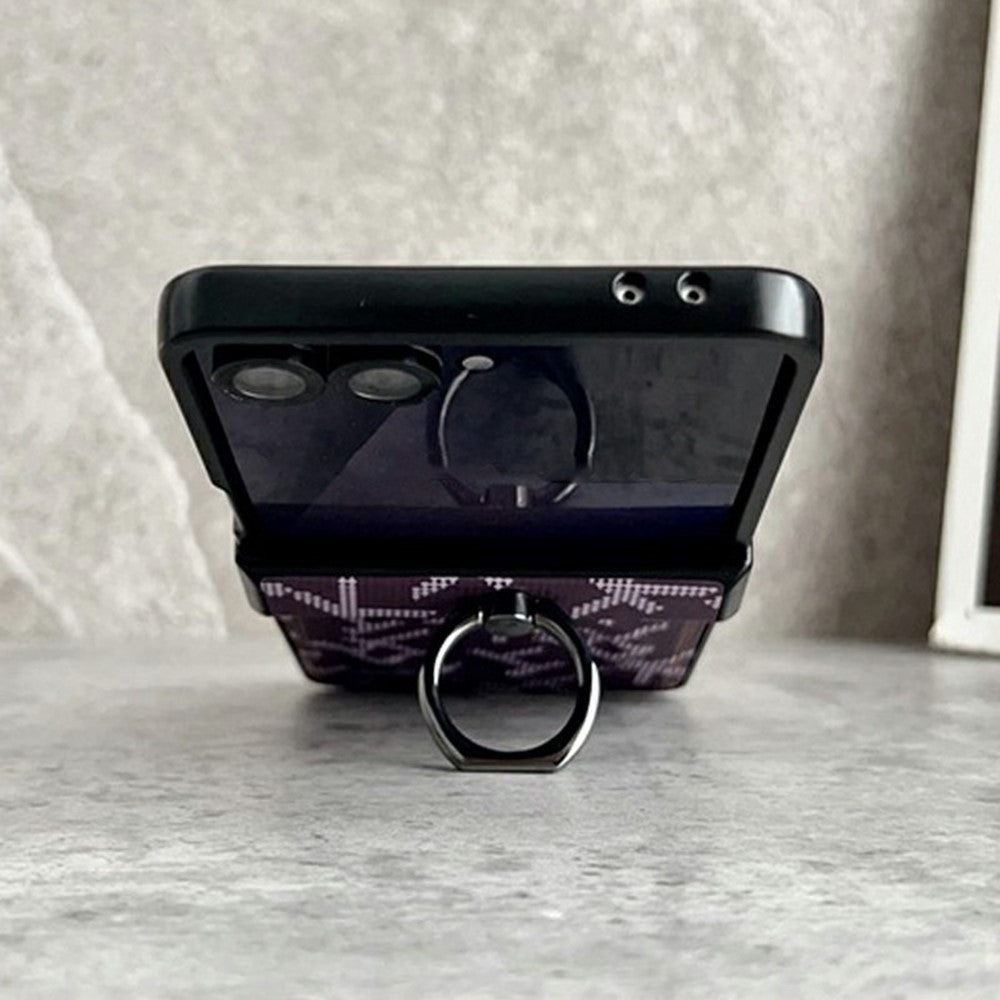 For Samsung Galaxy Z Flip7 5G Magnetic Case Pixelated Letter Pattern Leather + PC Folding Phone Cover with Ring Kickstand