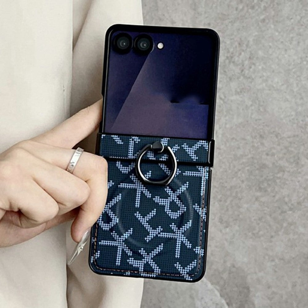 For Samsung Galaxy Z Flip7 5G Magnetic Case Pixelated Letter Pattern Leather + PC Folding Phone Cover with Ring Kickstand