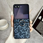 For Samsung Galaxy Z Flip7 5G Magnetic Case Pixelated Letter Pattern Leather + PC Folding Phone Cover with Ring Kickstand