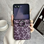 For Samsung Galaxy Z Flip7 5G Magnetic Case Pixelated Letter Pattern Leather + PC Folding Phone Cover with Ring Kickstand