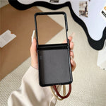 For Samsung Galaxy Z Flip7 5G Case Air Cushion V-Pattern Diamond Grid Leather + PC Phone Cover with Lanyard