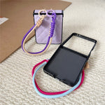 For Samsung Galaxy Z Flip7 5G Case Air Cushion V-Pattern Diamond Grid Leather + PC Phone Cover with Lanyard