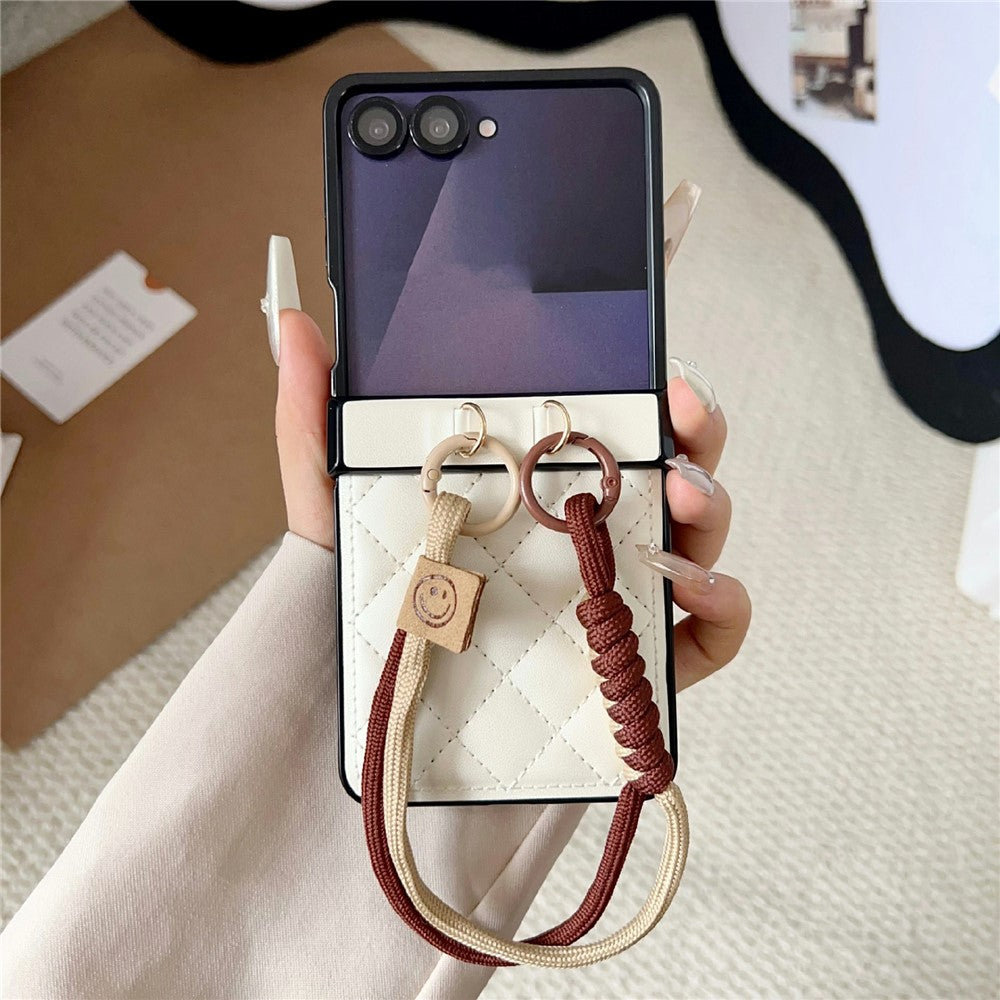 For Samsung Galaxy Z Flip7 5G Case Air Cushion V-Pattern Diamond Grid Leather + PC Phone Cover with Lanyard