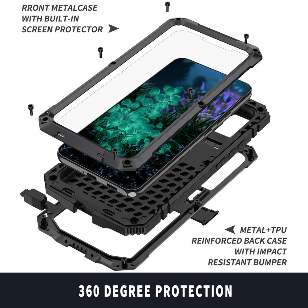 R-JUST För Samsung Galaxy S23+ Vattentätt Fallsäkert Skal Stödjande Bakstycke med Härdat Glas