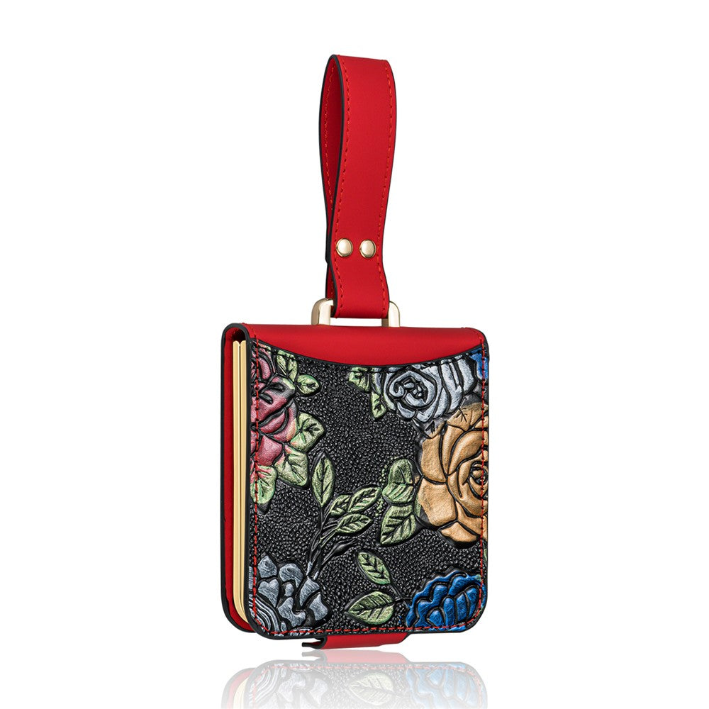 For Samsung Galaxy Z Flip8 Kickstand Case Flower Pattern Leather + PC Phone Cover with Back Film