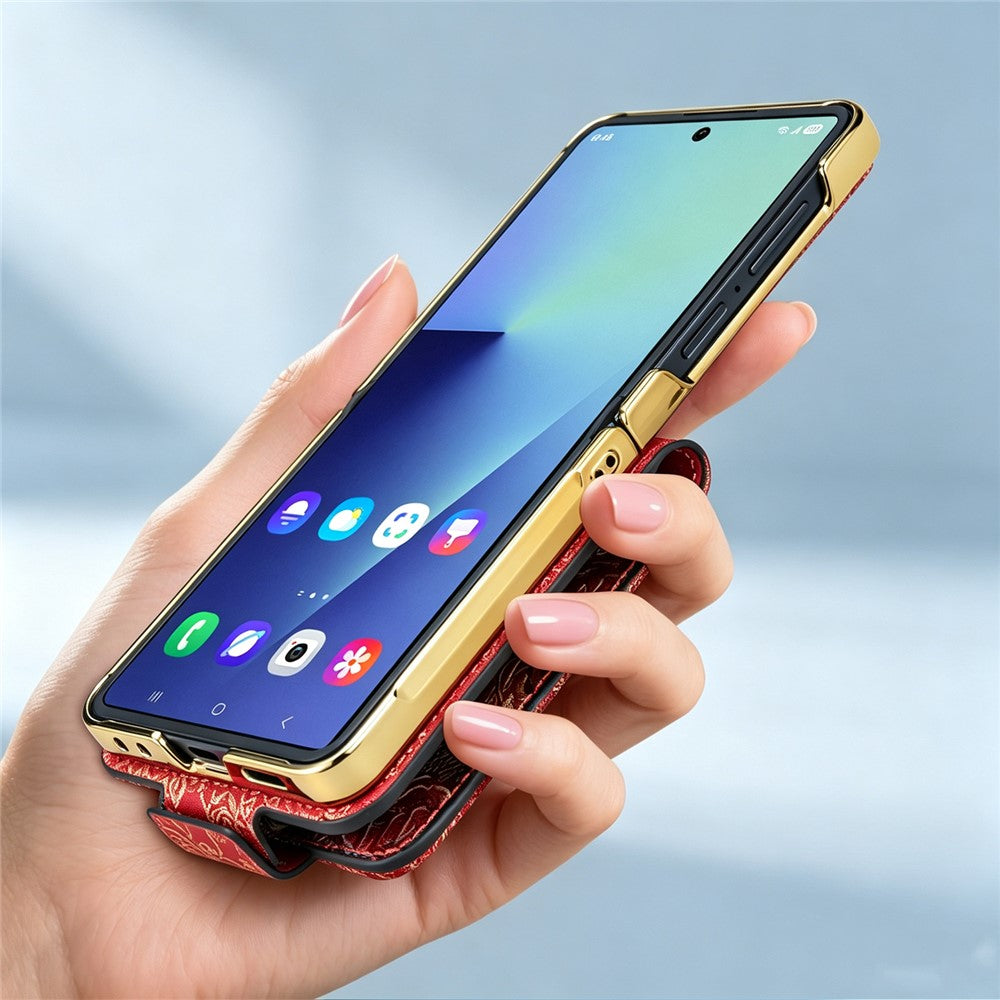 For Samsung Galaxy Z Flip8 Kickstand Case Flower Pattern Leather + PC Phone Cover with Back Film