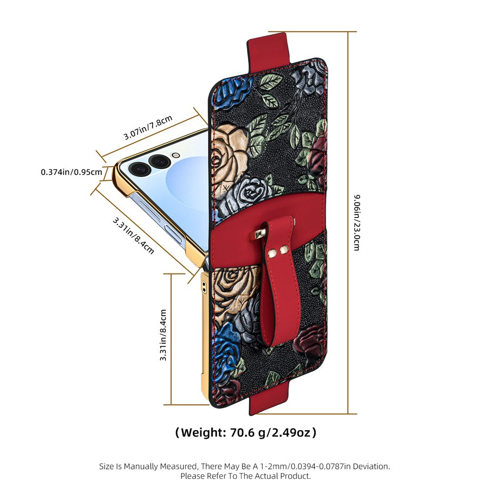 For Samsung Galaxy Z Flip8 Kickstand Case Flower Pattern Leather + PC Phone Cover with Back Film
