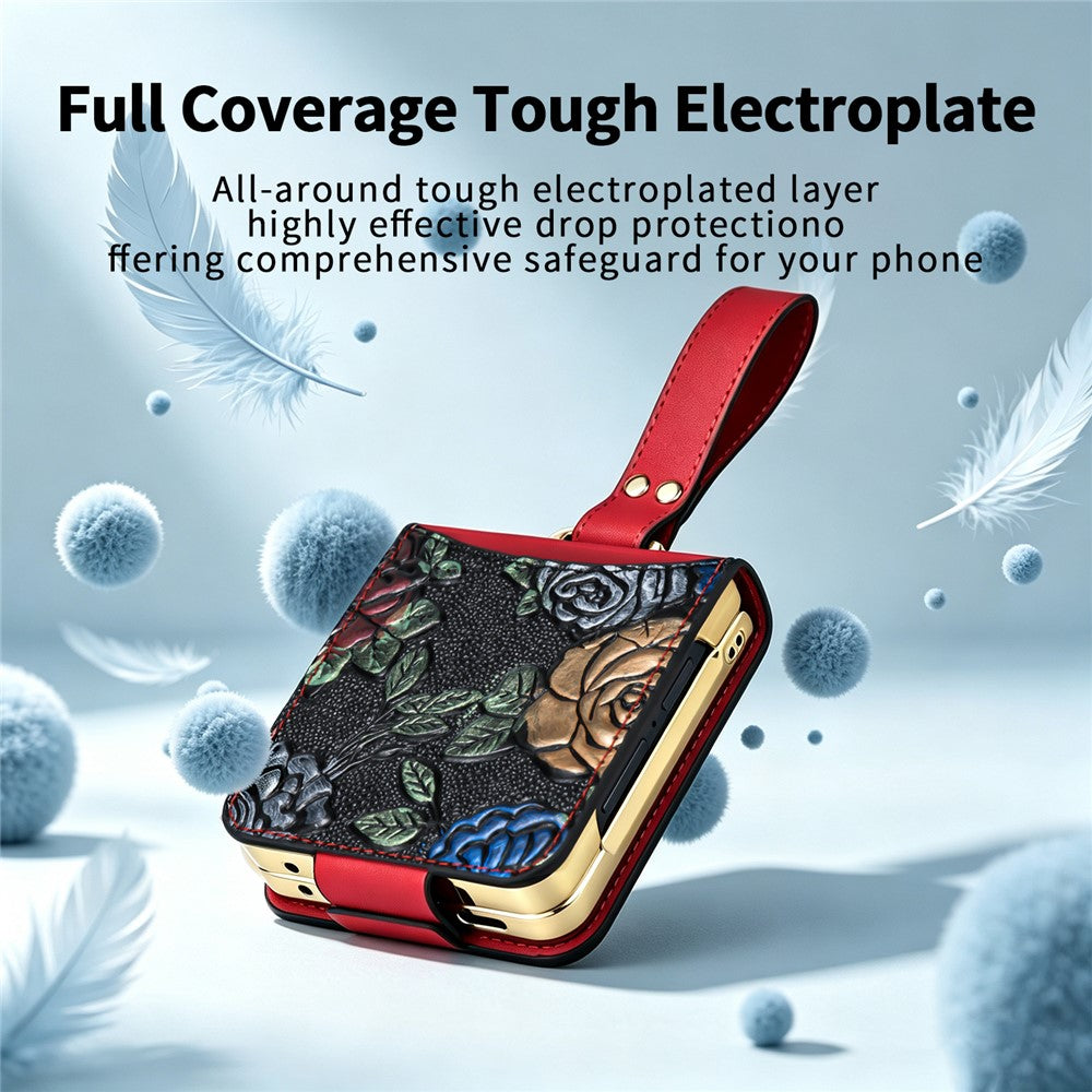 For Samsung Galaxy Z Flip8 Kickstand Case Flower Pattern Leather + PC Phone Cover with Back Film