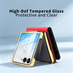 For Samsung Galaxy Z Flip8 Kickstand Case Flower Pattern Leather + PC Phone Cover with Back Film