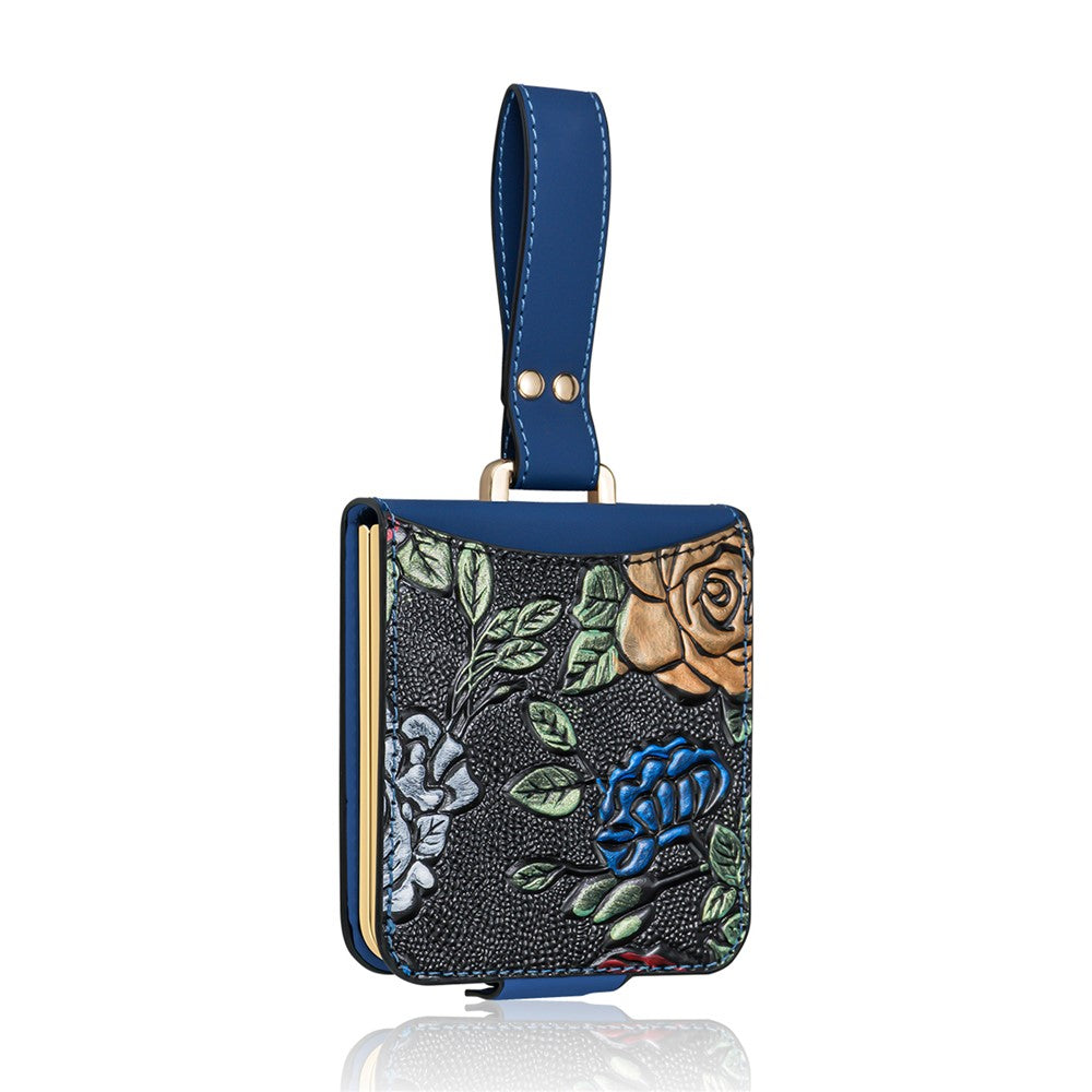 For Samsung Galaxy Z Flip8 Kickstand Case Flower Pattern Leather + PC Phone Cover with Back Film