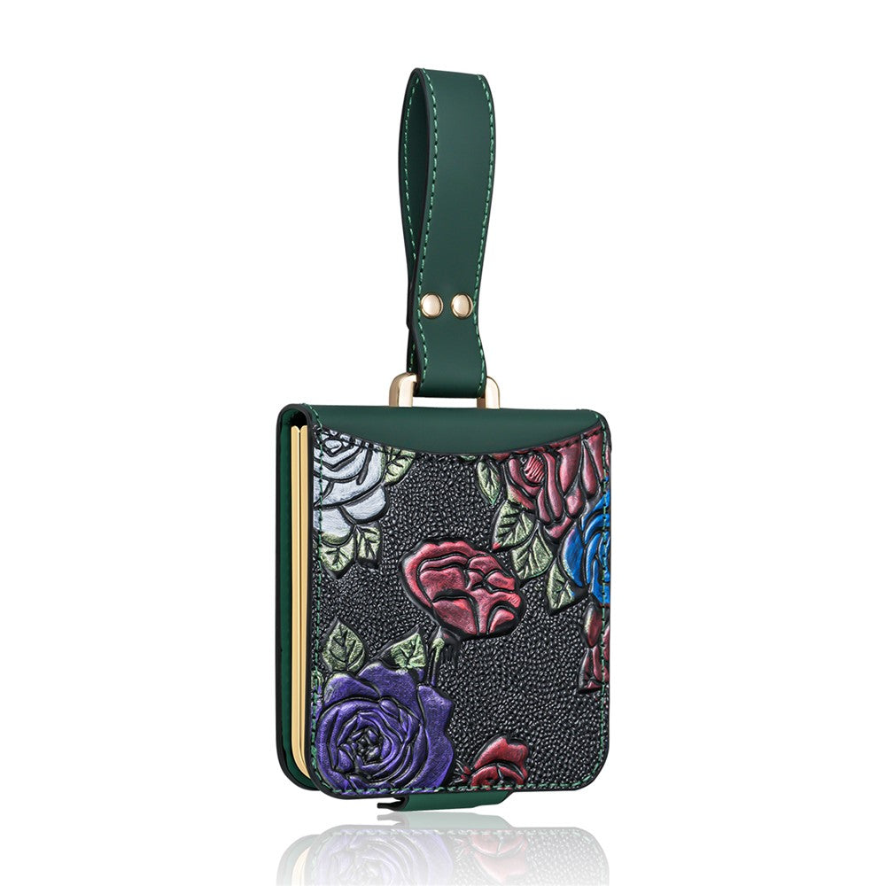 For Samsung Galaxy Z Flip8 Kickstand Case Flower Pattern Leather + PC Phone Cover with Back Film