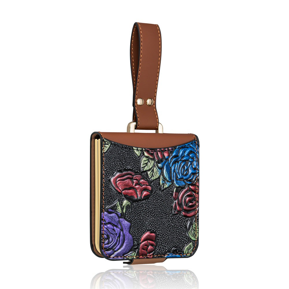For Samsung Galaxy Z Flip8 Kickstand Case Flower Pattern Leather + PC Phone Cover with Back Film