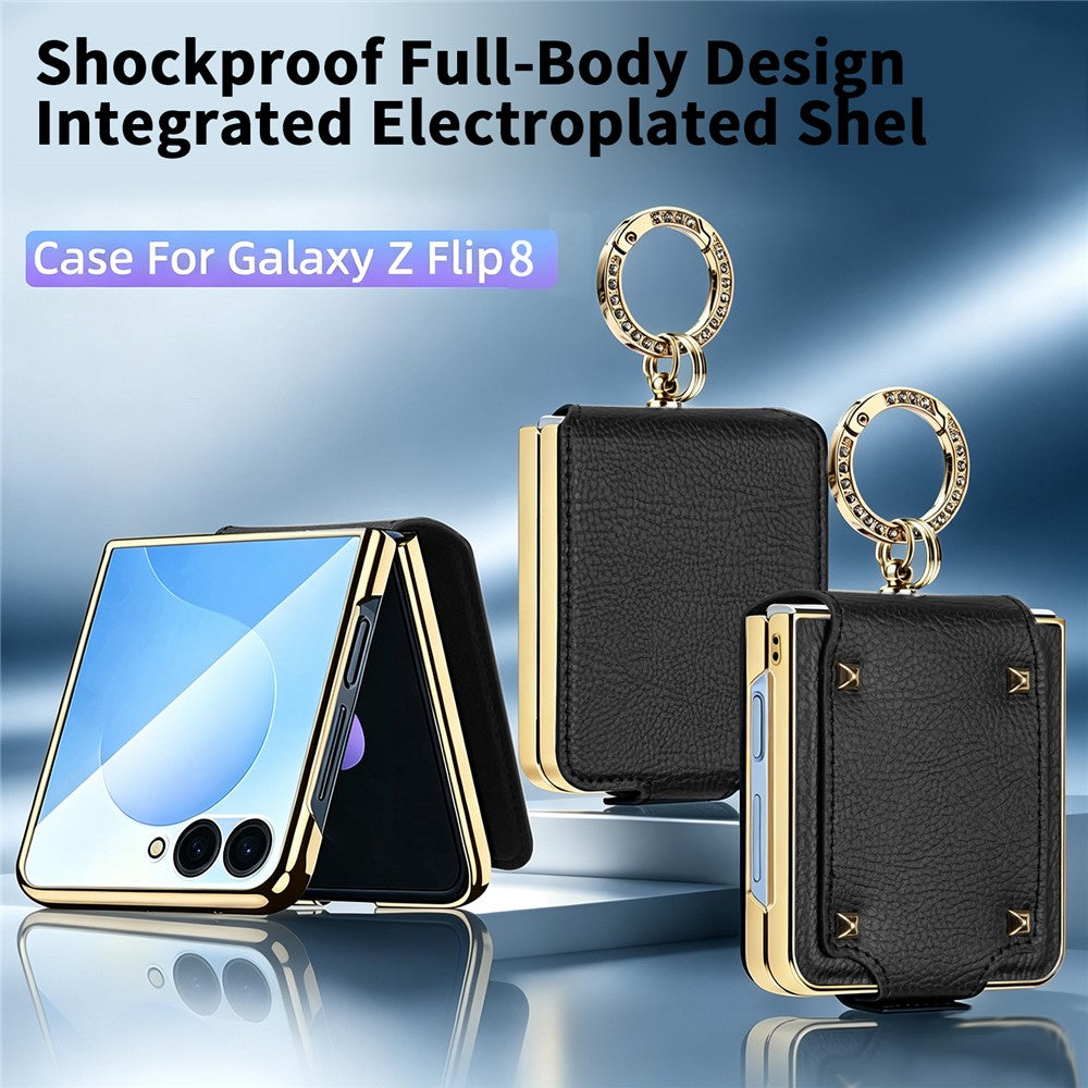 For Samsung Galaxy Z Flip8 Case PU + PC Protective Phone Cover with Finger Holder
