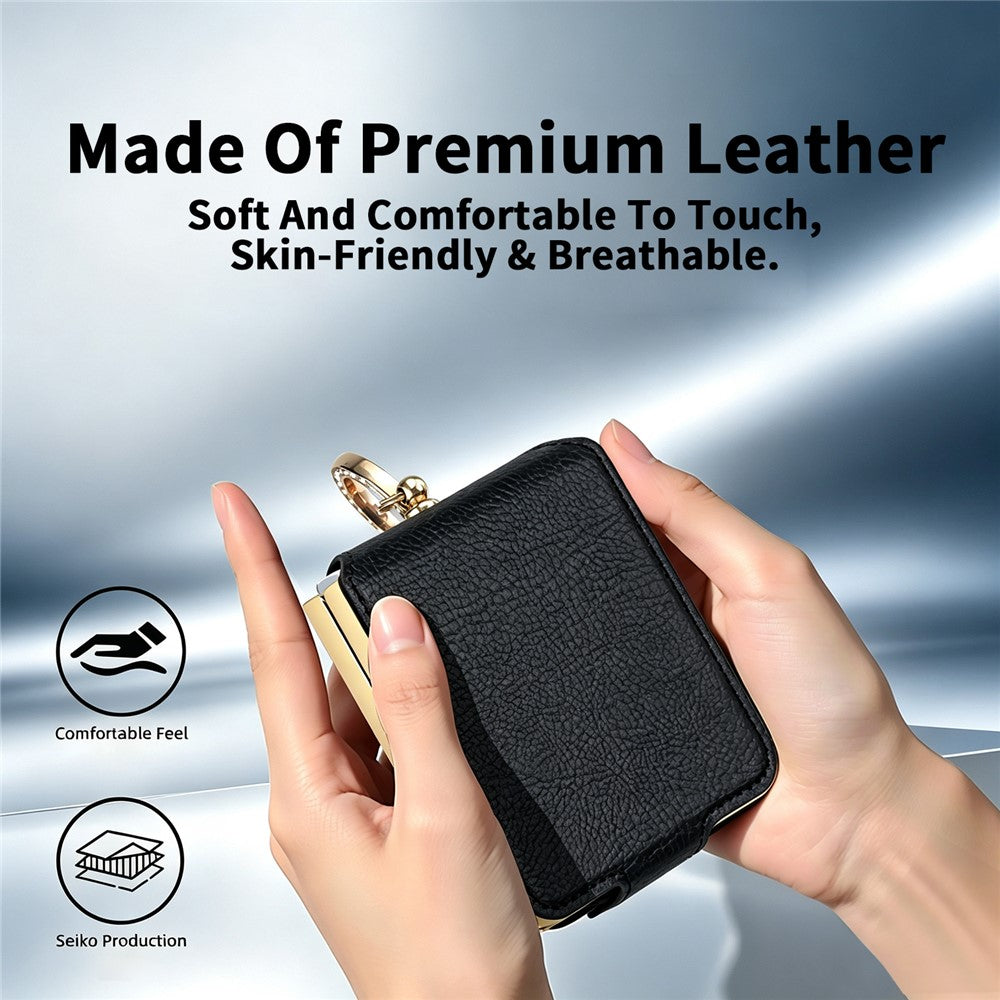 For Samsung Galaxy Z Flip8 Case PU + PC Protective Phone Cover with Finger Holder