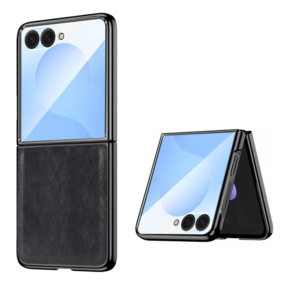 For Samsung Galaxy Z Flip7 5G Case Crazy Horse Texture PU Leather + PC Anti-Slip Phone Cover Built-in Screen Protector