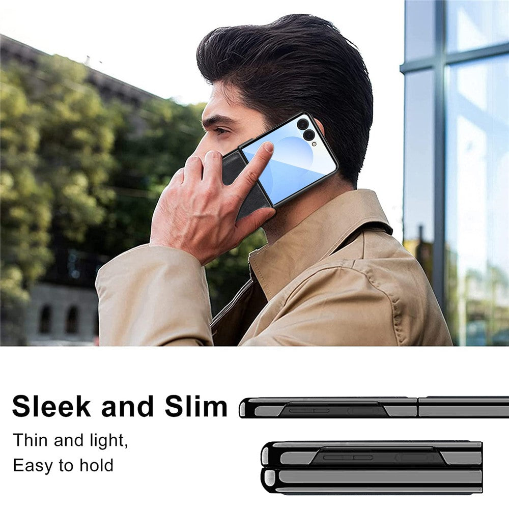For Samsung Galaxy Z Flip7 5G Case Crazy Horse Texture PU Leather + PC Anti-Slip Phone Cover Built-in Screen Protector