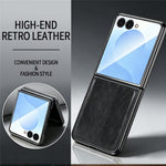 For Samsung Galaxy Z Flip7 5G Case Crazy Horse Texture PU Leather + PC Anti-Slip Phone Cover Built-in Screen Protector
