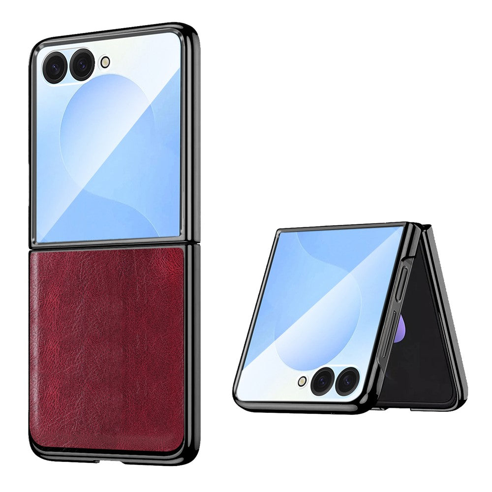 For Samsung Galaxy Z Flip7 5G Case Crazy Horse Texture PU Leather + PC Anti-Slip Phone Cover Built-in Screen Protector