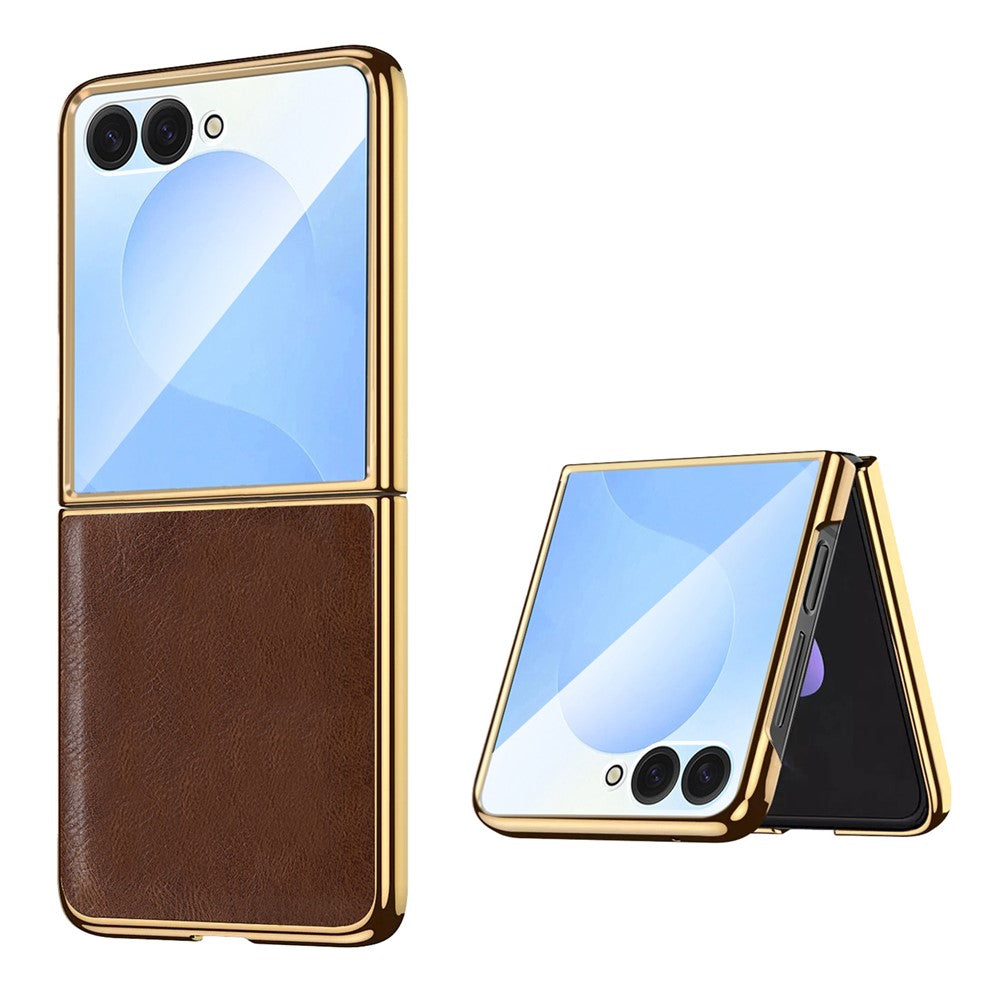 For Samsung Galaxy Z Flip7 5G Case Crazy Horse Texture PU Leather + PC Anti-Slip Phone Cover Built-in Screen Protector