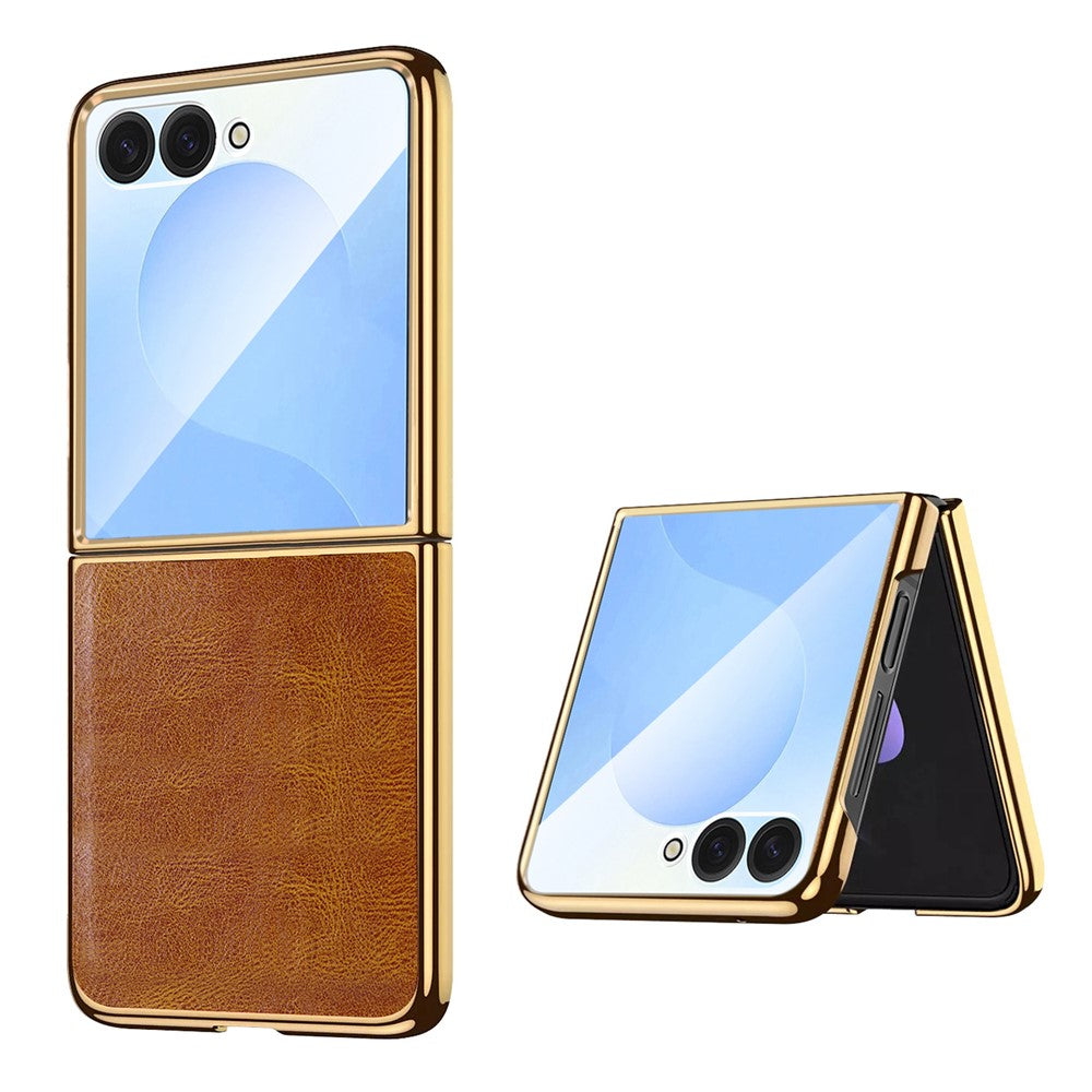 For Samsung Galaxy Z Flip7 5G Case Crazy Horse Texture PU Leather + PC Anti-Slip Phone Cover Built-in Screen Protector