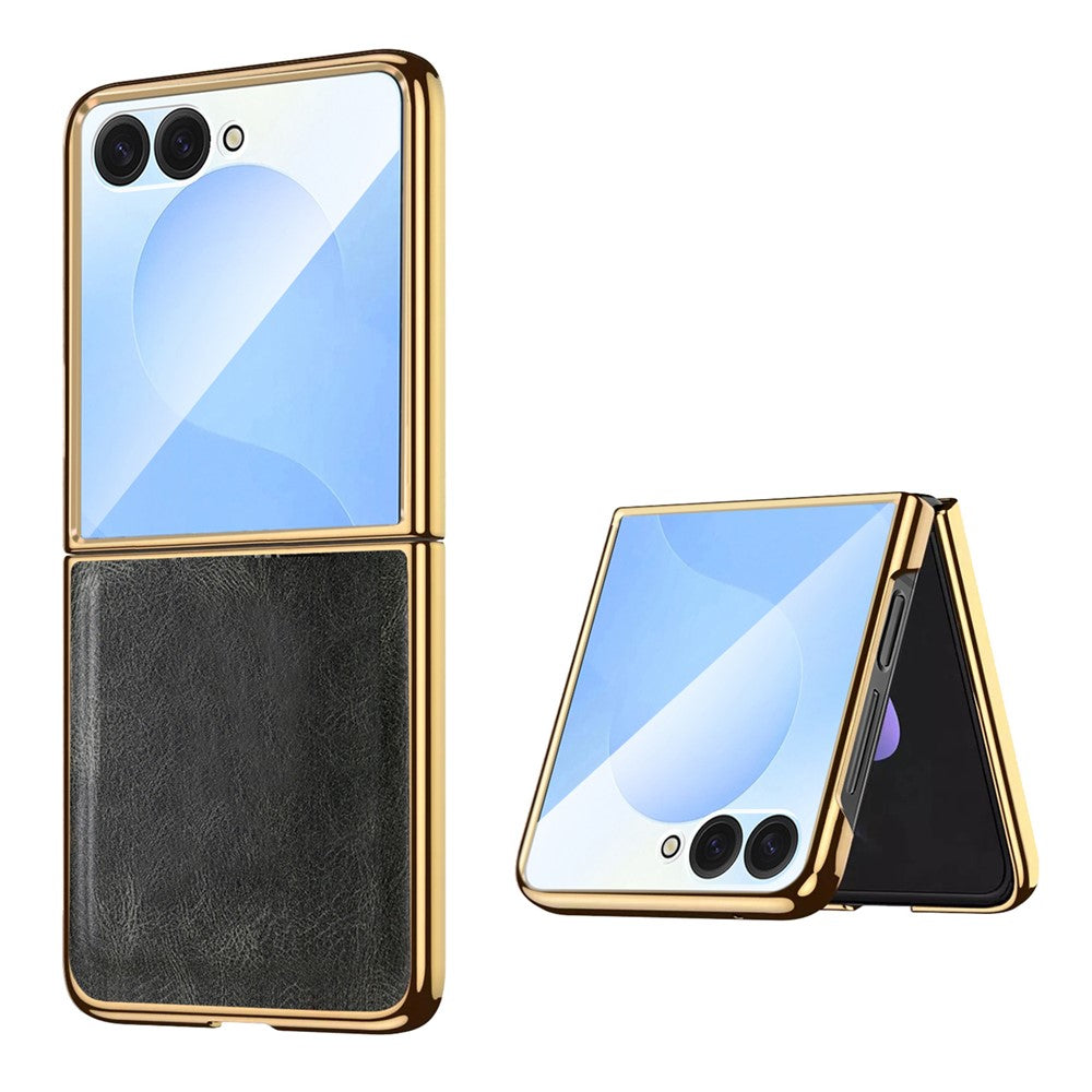 For Samsung Galaxy Z Flip7 5G Case Crazy Horse Texture PU Leather + PC Anti-Slip Phone Cover Built-in Screen Protector