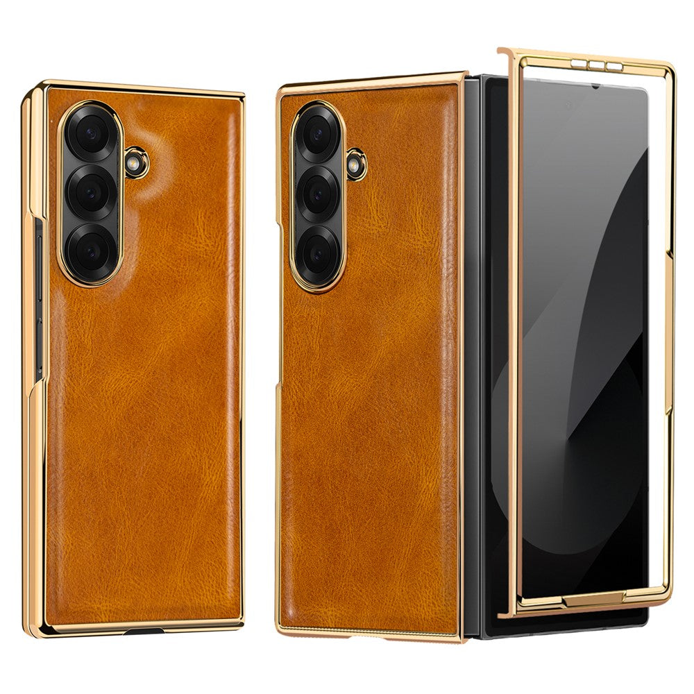 Til Samsung Galaxy Z Fold7 5G-cover Crazy Horse-tekstur PU-læder + pc skridsikkert telefoncover Indbygget skærmbeskytter