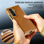 Til Samsung Galaxy Z Fold7 5G-cover Crazy Horse-tekstur PU-læder + pc skridsikkert telefoncover Indbygget skærmbeskytter