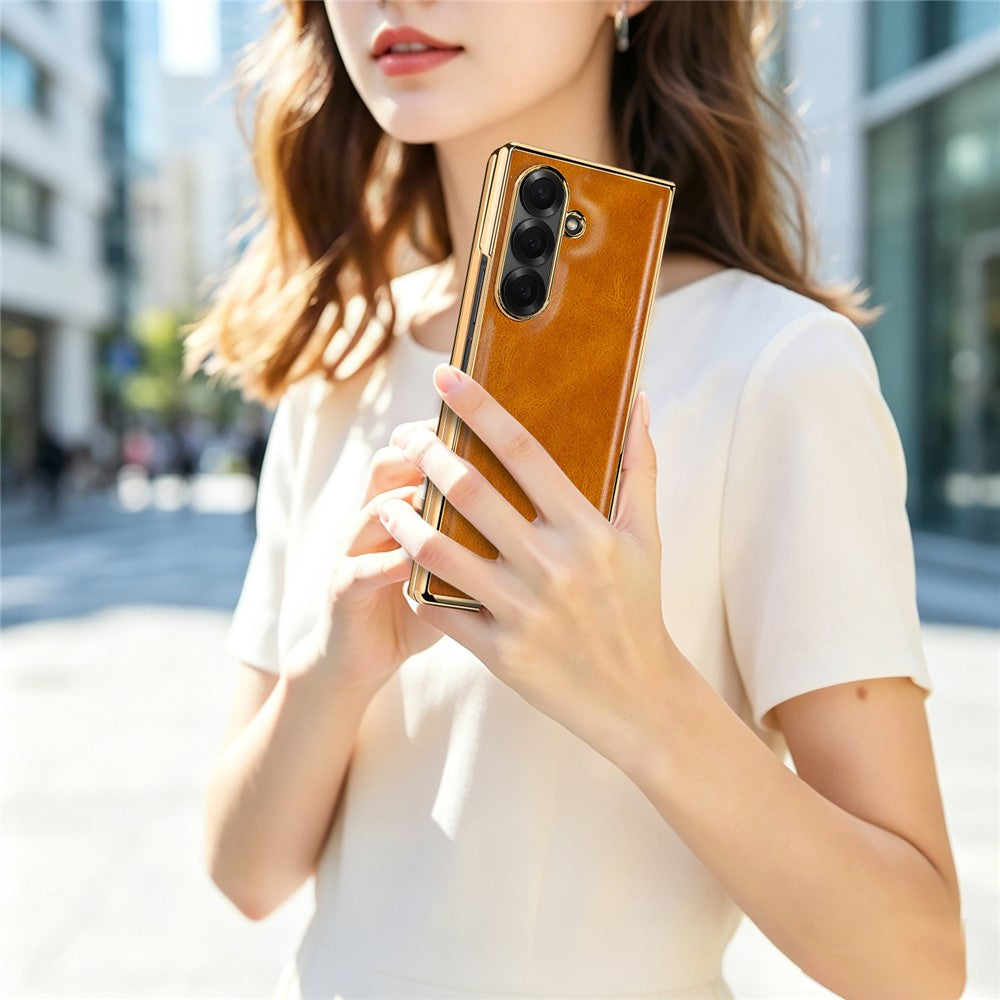 Til Samsung Galaxy Z Fold7 5G-cover Crazy Horse-tekstur PU-læder + pc skridsikkert telefoncover Indbygget skærmbeskytter