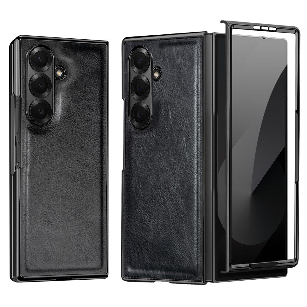 Til Samsung Galaxy Z Fold7 5G-cover Crazy Horse-tekstur PU-læder + pc skridsikkert telefoncover Indbygget skærmbeskytter