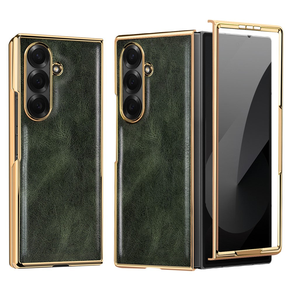 Til Samsung Galaxy Z Fold7 5G-cover Crazy Horse-tekstur PU-læder + pc skridsikkert telefoncover Indbygget skærmbeskytter