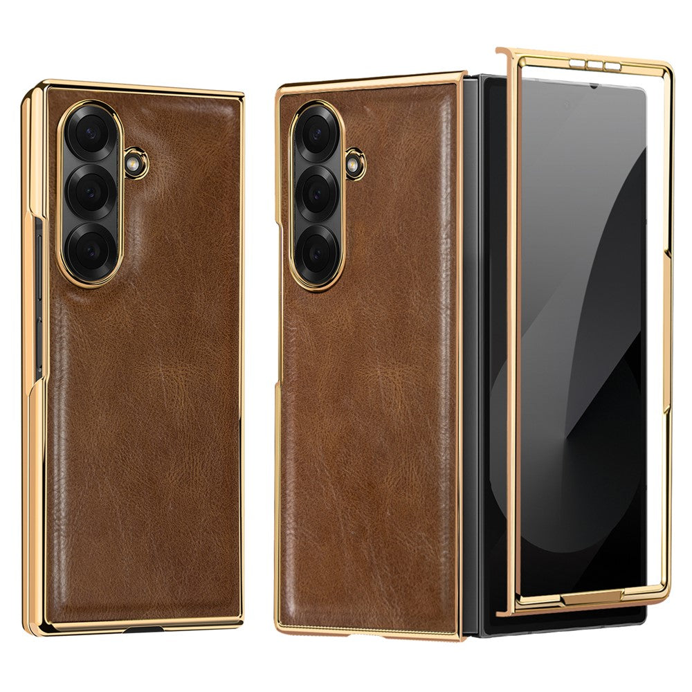 Til Samsung Galaxy Z Fold7 5G-cover Crazy Horse-tekstur PU-læder + pc skridsikkert telefoncover Indbygget skærmbeskytter
