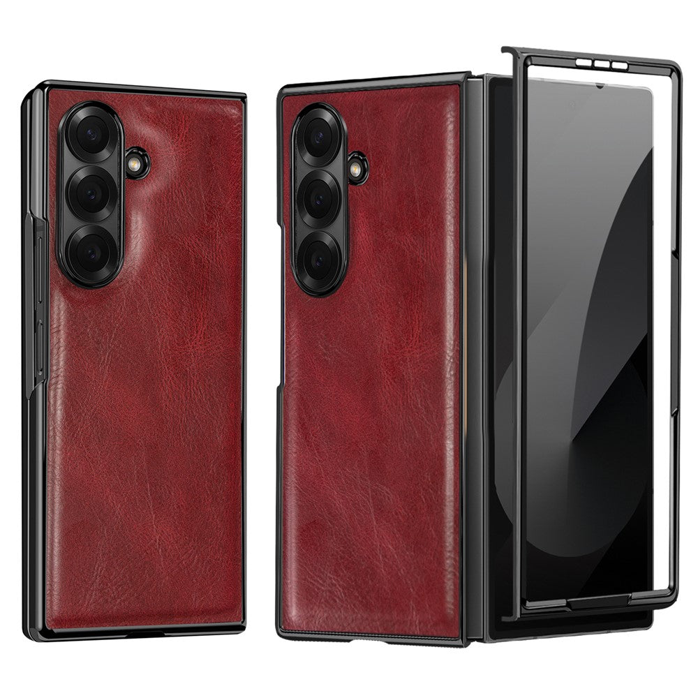Til Samsung Galaxy Z Fold7 5G-cover Crazy Horse-tekstur PU-læder + pc skridsikkert telefoncover Indbygget skærmbeskytter