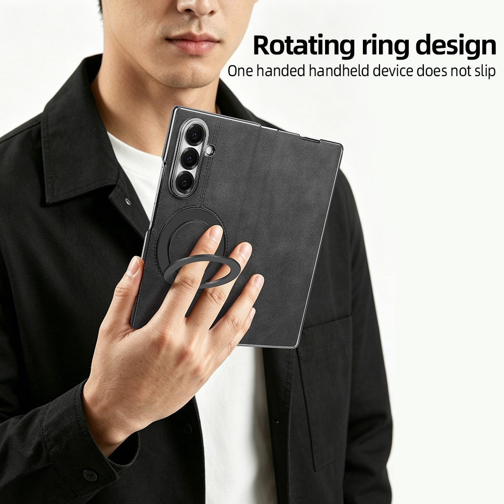For Samsung Galaxy Z Fold7 5G Case Rotating Magnetic Kickstand PU Leather + PC Foldable Phone Cover