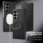 For Samsung Galaxy Z Fold7 5G Case Rotating Magnetic Kickstand PU Leather + PC Foldable Phone Cover