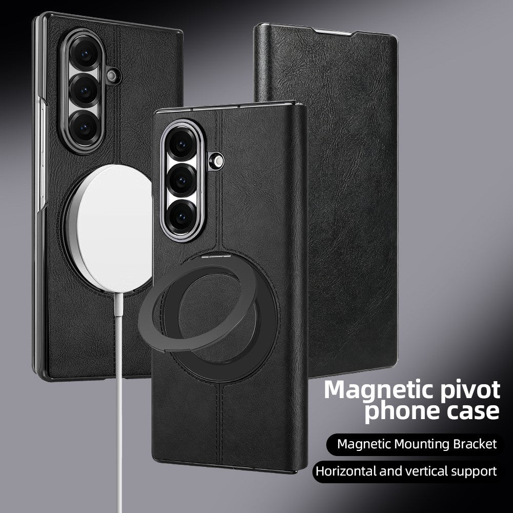 For Samsung Galaxy Z Fold7 5G Case Rotating Magnetic Kickstand PU Leather + PC Foldable Phone Cover