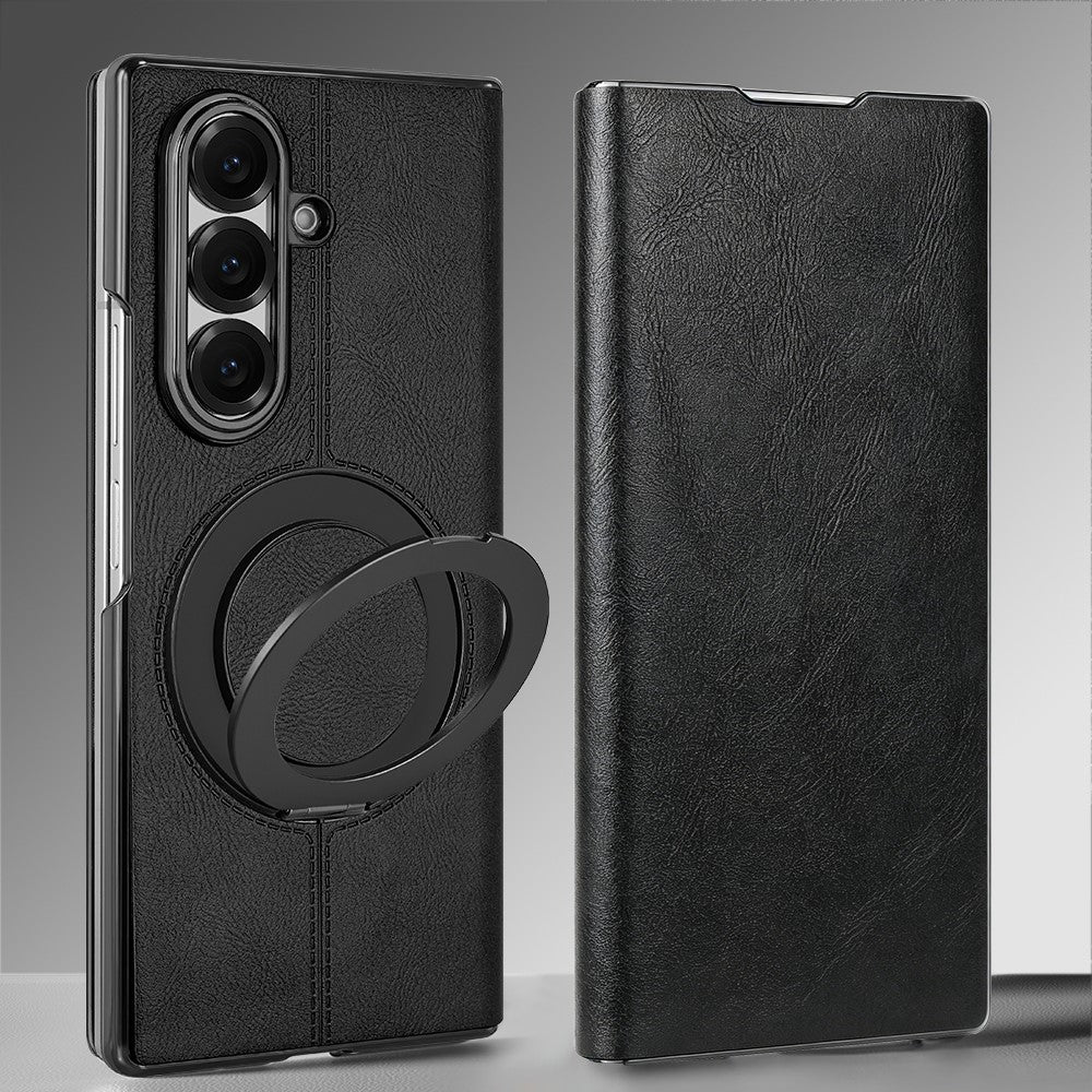 For Samsung Galaxy Z Fold7 5G Case Rotating Magnetic Kickstand PU Leather + PC Foldable Phone Cover
