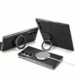 For Samsung Galaxy Z Fold7 5G Case Rotating Magnetic Kickstand PU Leather + PC Foldable Phone Cover