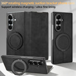 For Samsung Galaxy Z Fold7 5G Case Rotating Magnetic Kickstand PU Leather + PC Foldable Phone Cover
