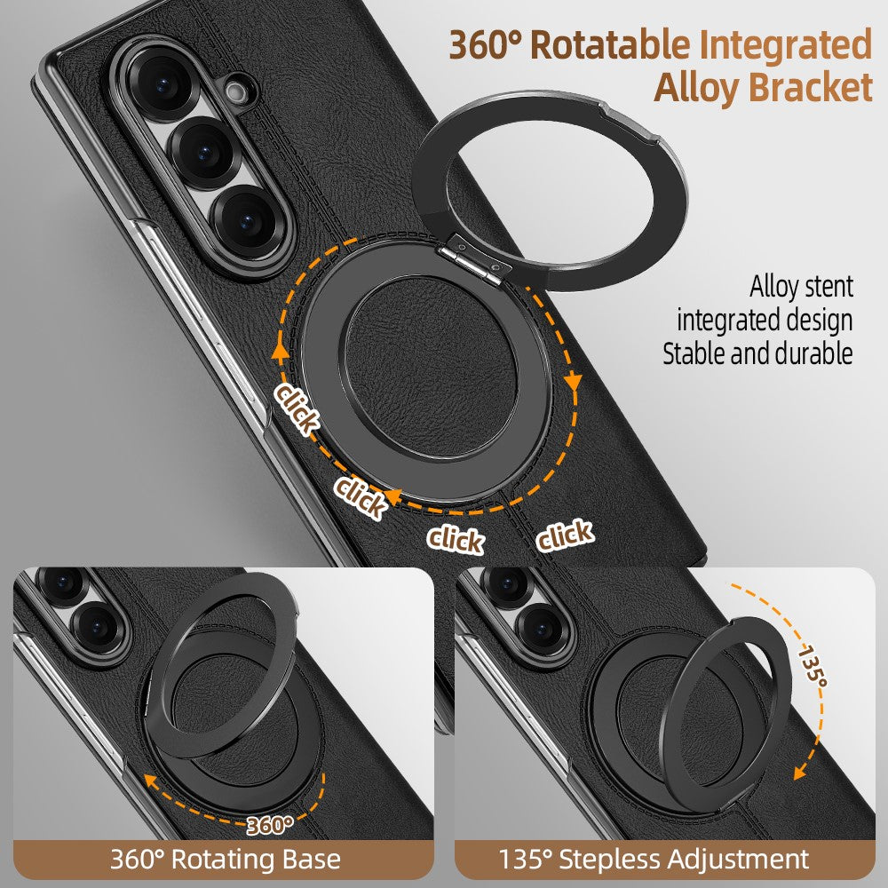 For Samsung Galaxy Z Fold7 5G Case Rotating Magnetic Kickstand PU Leather + PC Foldable Phone Cover