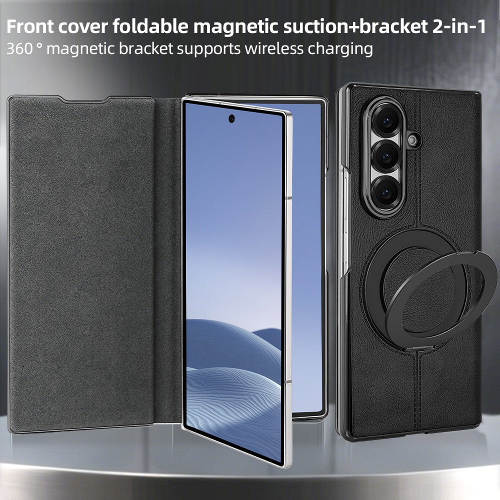 For Samsung Galaxy Z Fold7 5G Case Rotating Magnetic Kickstand PU Leather + PC Foldable Phone Cover