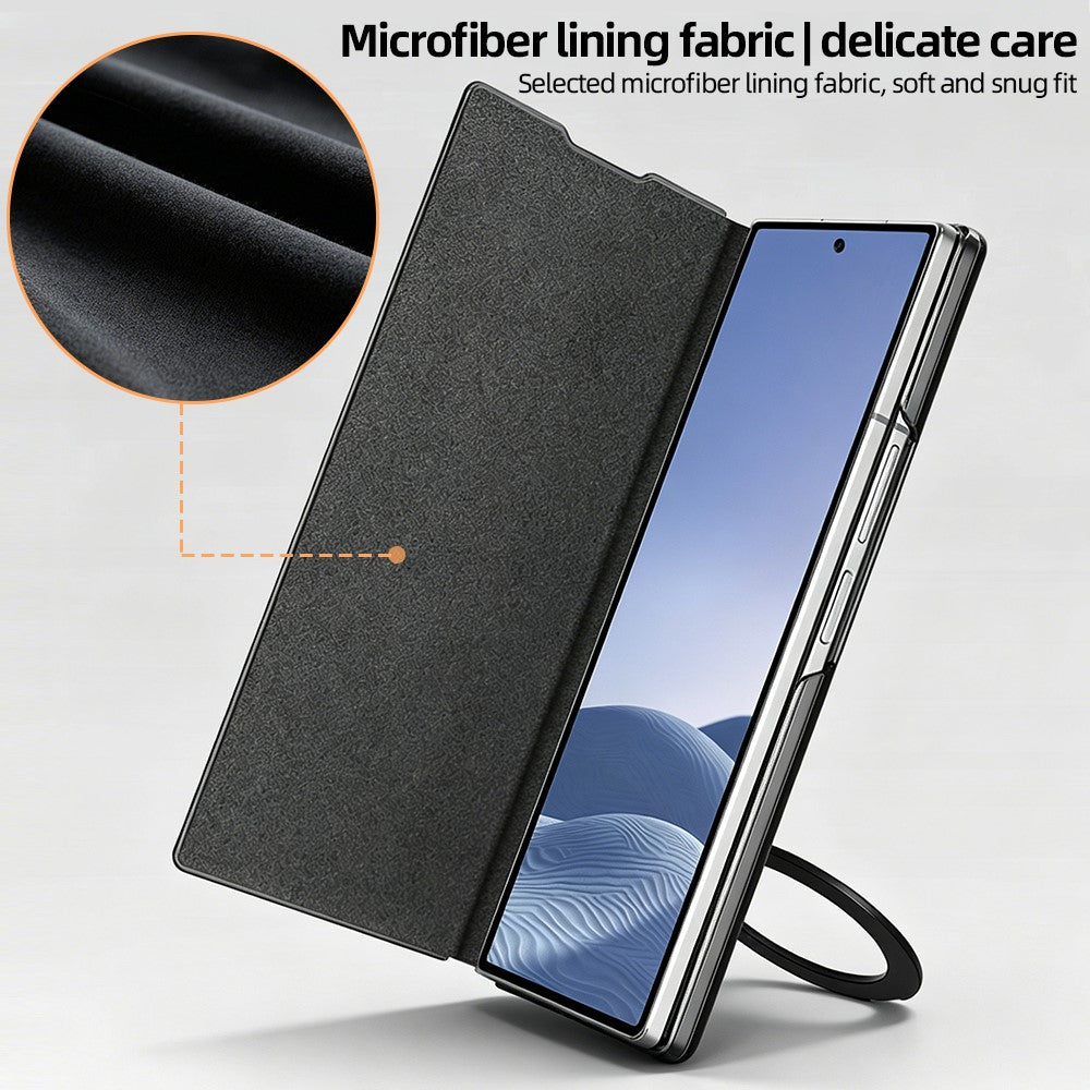 For Samsung Galaxy Z Fold7 5G Case Rotating Magnetic Kickstand PU Leather + PC Foldable Phone Cover