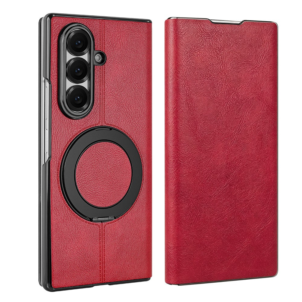 For Samsung Galaxy Z Fold7 5G Case Rotating Magnetic Kickstand PU Leather + PC Foldable Phone Cover