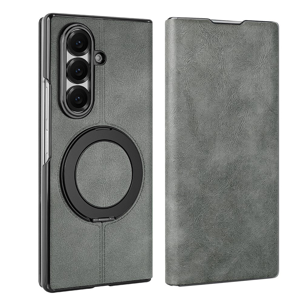 For Samsung Galaxy Z Fold7 5G Case Rotating Magnetic Kickstand PU Leather + PC Foldable Phone Cover