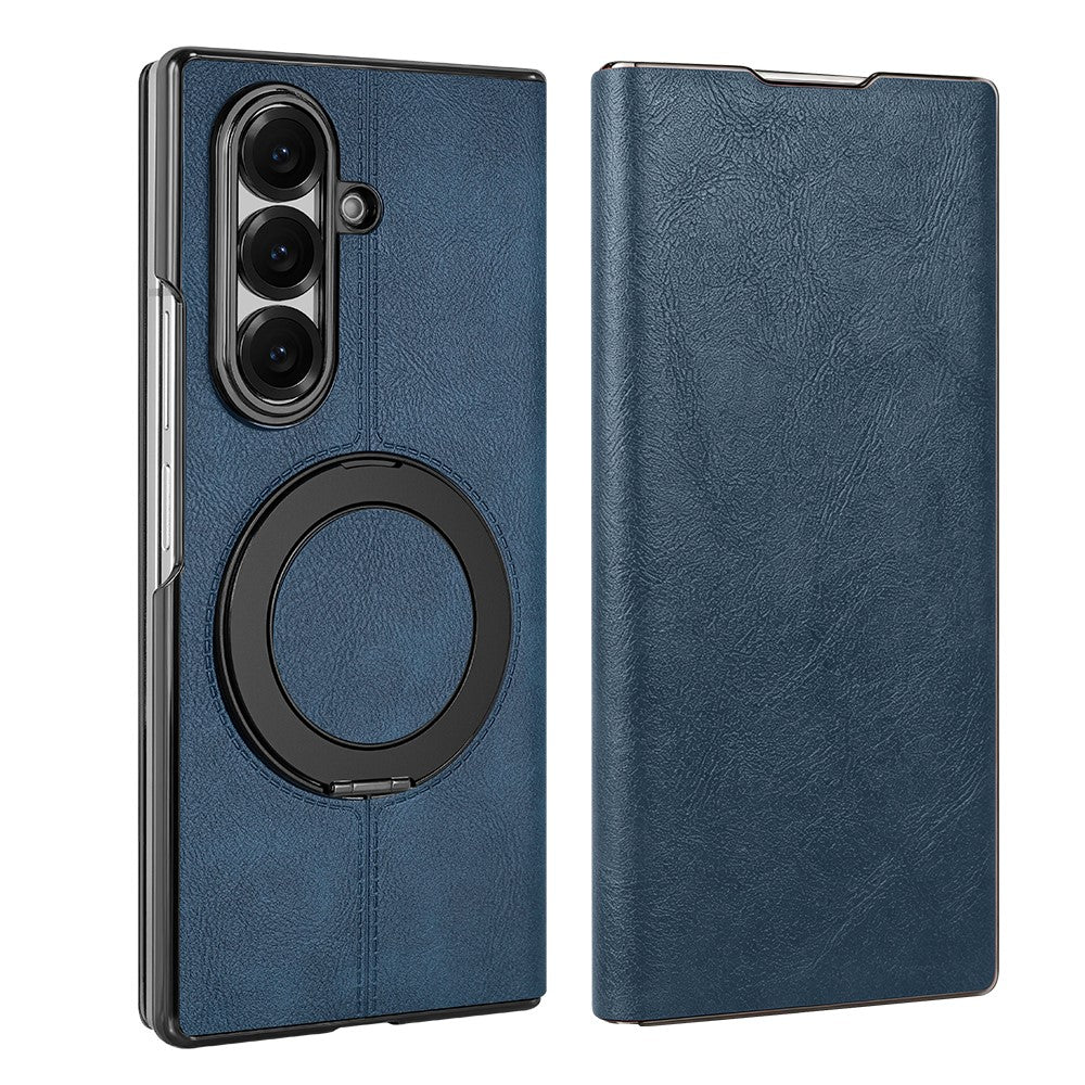 For Samsung Galaxy Z Fold7 5G Case Rotating Magnetic Kickstand PU Leather + PC Foldable Phone Cover