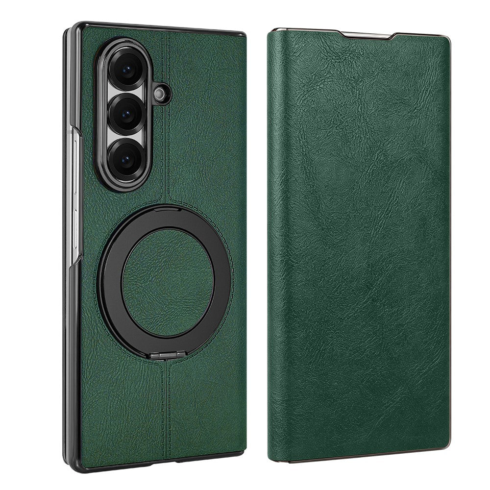 For Samsung Galaxy Z Fold7 5G Case Rotating Magnetic Kickstand PU Leather + PC Foldable Phone Cover